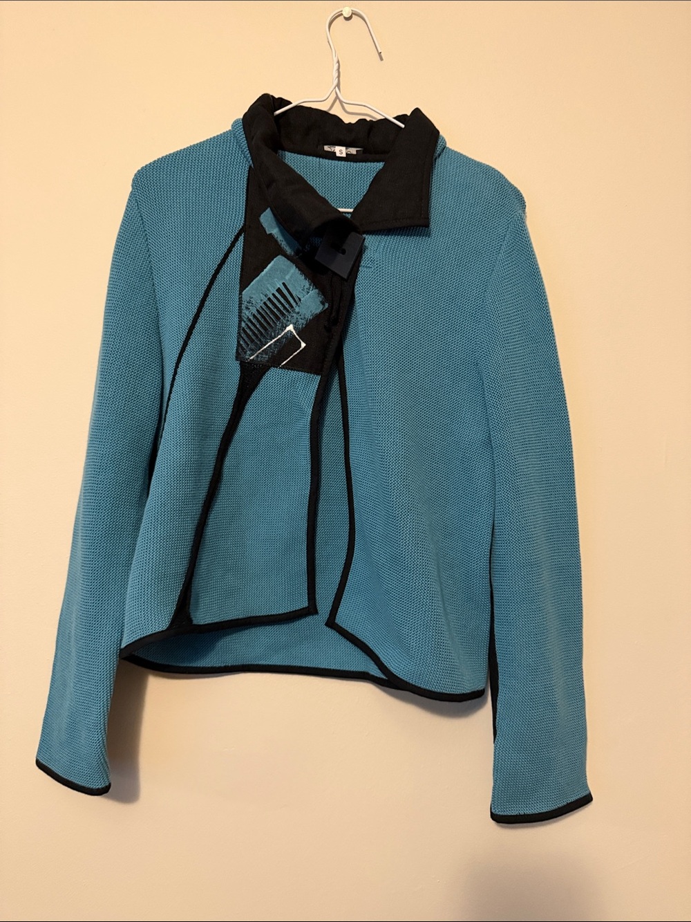 Jaskar a polish Blue Black-Trim Women's Jacket/ sweater size Small, beautiful